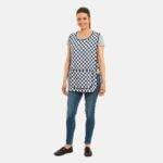 Ladies Tabard Striped Apron in Checkerboard Print
