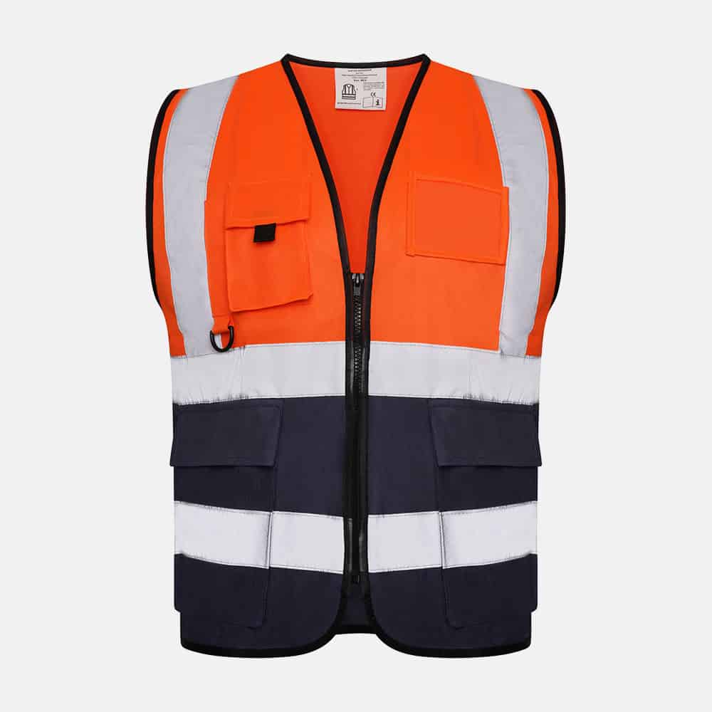 Hi Vis Executive Utility Two Tone Safety Vest / Waistcoat By Kapton In Orange Colour